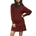 thumbnail image 1 of Ygbgbb Sweater Dress for Women Long Sleeve Crewneck Pleated Mini Dress Casual Solid Cable Knit Dresses Twofer Style Patchwork Dress Wine S, 1 of 4