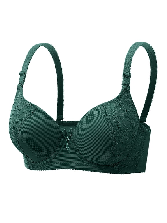 Underwire Open Back Support Bra, Thin Lace Side Lift Adjustable Straps Trendy All Day Comfort Bralette Green L