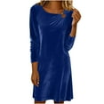 thumbnail image 1 of Ygbgbb Velvet Dress for Women Long Sleeve Keyhole-Accent Round Neck Flowy Dresses Fashion Elegant Holiday Party Cocktail Midi Dress Navy S, 1 of 8