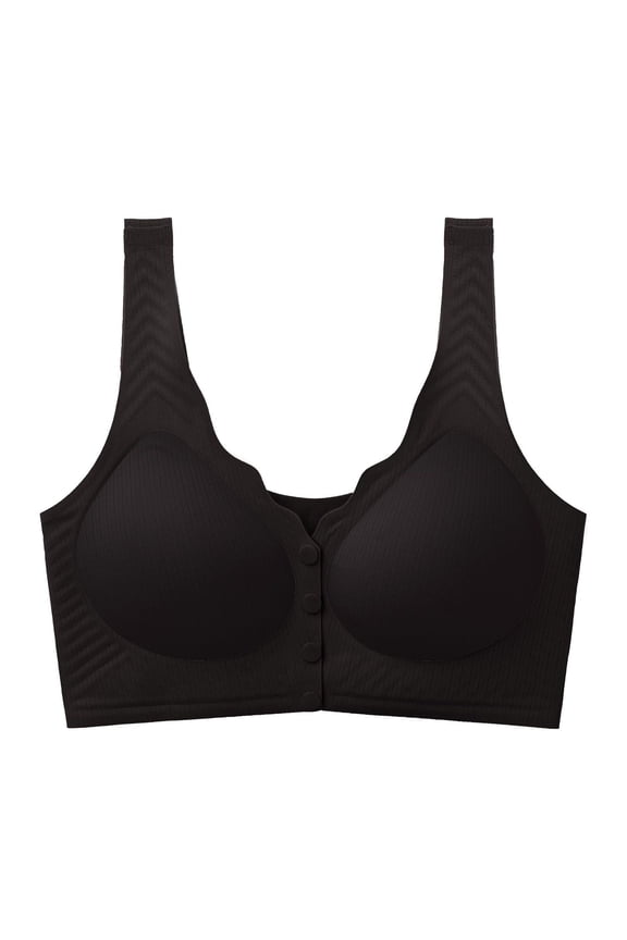 Wireless Front Clip Maternity Bra, Thin Fixed Cup Large Bust Postpartum Nursing Sleep Bralette Black L