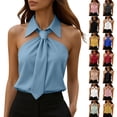 thumbnail image 1 of Ygbgbb Women Blouse Tie-Neck Halter Sleeveless Shirt Slim Fit Off Shoulder Casual Pullover Tops Lightweight Comfy Summer Shirts for Office Work & Party Etc Blue XL, 1 of 8