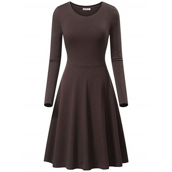 Ygbgbb Women Elegant Temperament Solid Color Round Neck Long Sleeved Dress (Coffee,XXXXL)