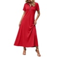 thumbnail image 1 of Ygbgbb Women Half Zip Fashion Maxi Dress, Short Sleeve Collared High Waist Flowy Long Dress for Daily Casual and Vacation Red XXXXL, 1 of 7