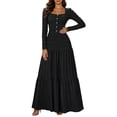 thumbnail image 1 of Ygbgbb Women Square Neck Tiered Maxi Dress, Long Sleeve Textured Fabric Fitted Bodice Ruffle Tier Skirt Dress for Party and Dating Black M, 1 of 9