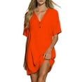 thumbnail image 1 of Ygbgbb Women V‑Neck Henley Mini Tunic Dress, Short Sleeve Half‑Placket Loose Fit Casual Shift Dress for Beach Cover‑Up and Everyday Summer Wear Orange XL, 1 of 7