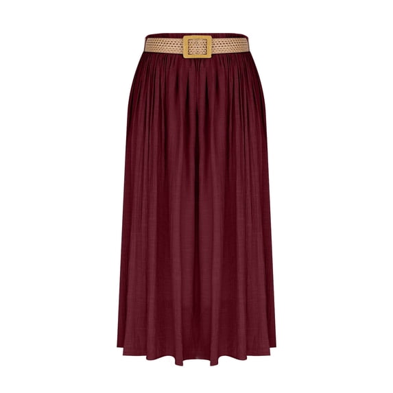 Ygbgbb Women's 2026 Summer Casual Maxi Skirt High Waisted Boho Flowy A-Line Skirt with Belt Fashion Solid Long Skirt for Beach Party and Everyday Wear Wine L