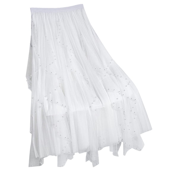 Ygbgbb Women's 2026 Tulle Maxi Skirt High Waisted Pleated Long Skirt Lightweight Spring Summer Casual Skirt Flowy A-Line Skirt Trendy Mesh Skirt White Free Size