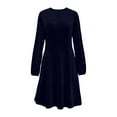 thumbnail image 1 of Ygbgbb Women's 2026 Velvet Dress Long Sleeve Crewneck Solid Tunic Dresses Pleated Midi Dress for Wedding Guest Evening Dancing Dark Blue XXL, 1 of 6