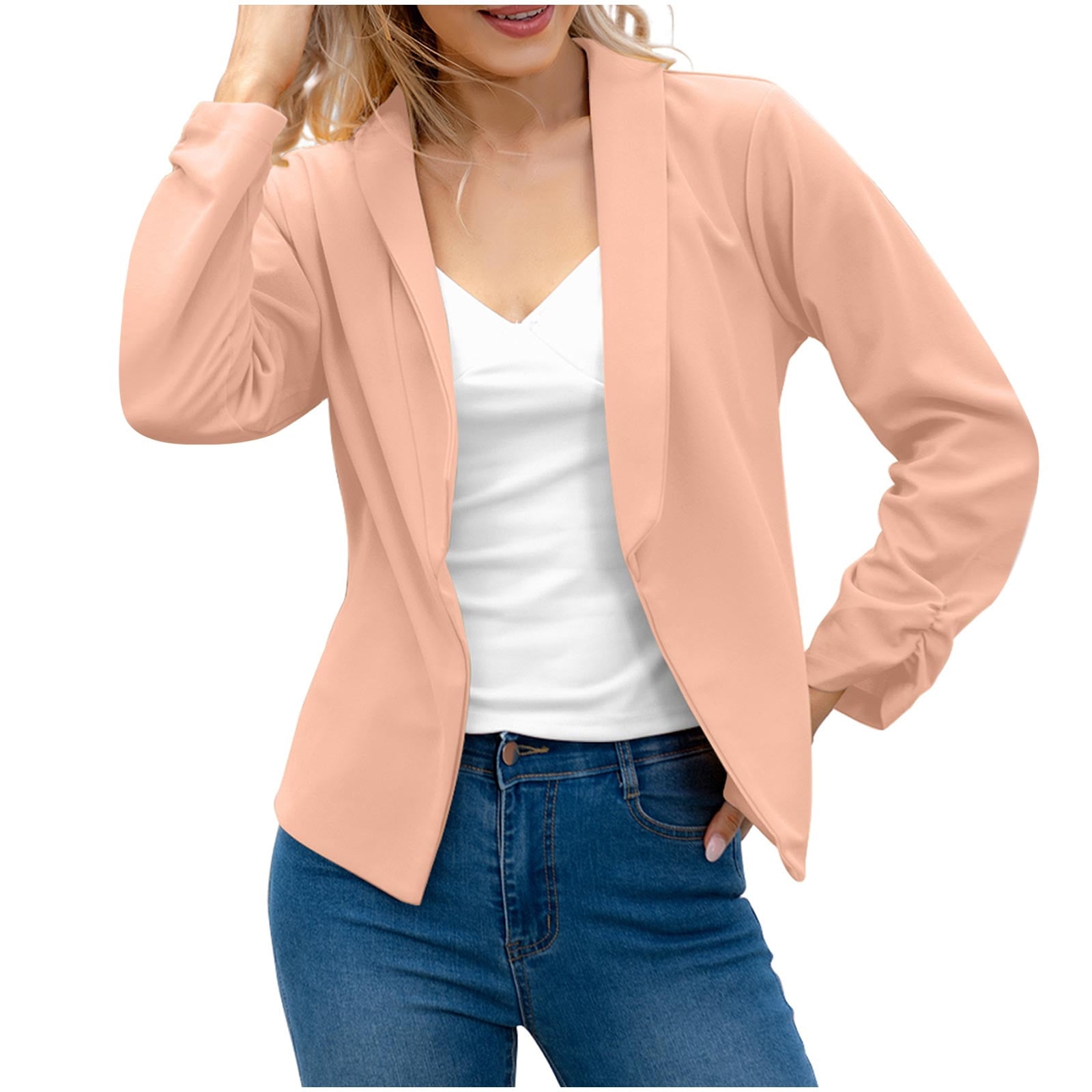 Ygbgbb Women's Blazer Suit Open Front Cardigan 3/4 Sleeve Fitted Jacket