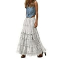 thumbnail image 1 of Ygbgbb Women's Bohemian Crochet Lace Tiered Maxi Skirt Summer Loungewear Skirt Flowy A-Line Ruffle Long Skirt for Beach Vacation White Free Size, 1 of 6