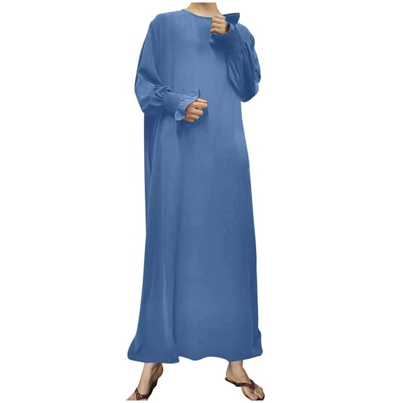 Ygbgbb Women's Contrasting Color Slim Temperament Long Skirt With Gold Foil Splicing Muslim Dress Dress (Light Blue,L)