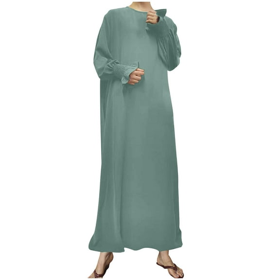 Ygbgbb Women's Contrasting Color Slim Temperament Long Skirt With Gold Foil Splicing Muslim Dress Dress (Mint Green,L)
