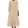 thumbnail image 1 of Ygbgbb Women's Cotton Linen Dress Solid Button Down Maxi Dress Loose Summer Lightweight Beach Dress Casual Long Sleeve Crewneck Dresses Khaki L, 1 of 9