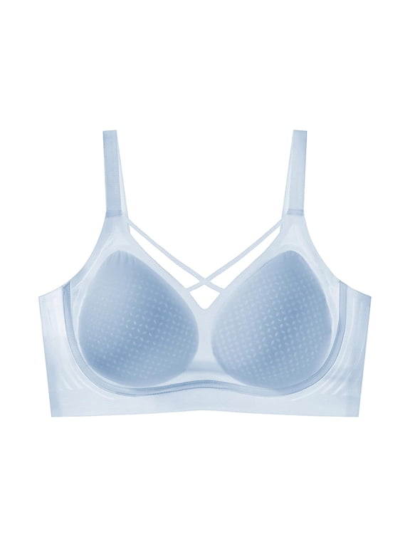 Women's Crisscross Cutout Mesh Wireless Cooling Bra, Breathable Honeycomb Cup Adjustable Support Straps Daily Lingerie Blue M