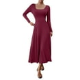 thumbnail image 1 of Ygbgbb Women's Elegant Waist Cinched Long Sleeve Lace Up Dress (Wine,L), 1 of 6
