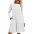 thumbnail image 1 of Ygbgbb Women's Fashion Solid Color Round Neck Long Sleeve Round Neck Dress Long Skirt (White,L), 1 of 9