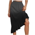 thumbnail image 1 of Ygbgbb Women's Gradient Color Asymmetrical Ruffle Midi Skirt Flowy Elastic Waist A-Line Skirt Lightweight Spring Summer Skirt for Casual Daily & Beach Vacation Black L, 1 of 7