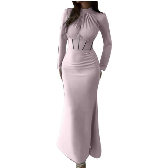 Ygbgbb Women's Haute Couture Slim Long Sleeved Pleated Tie Irregular Long Dress Elegant Women's Evening Dress (Purple,M)