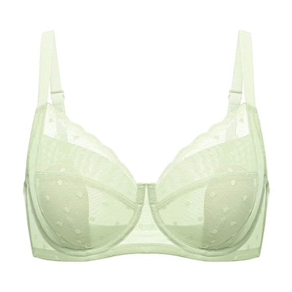 Ygbgbb Women's Heart Jacquard Mesh Underwire Bra, Small Dot Embossed Cup Wide Adjustable Straps Cooling Lightweight Summer Bra Green XL