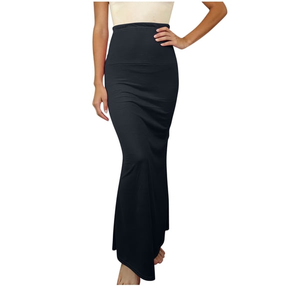 Ygbgbb Women's High Waisted Mermaid Maxi Skirt Stretchy Bodycon Flared Long Skirt Solid Color Ruched Skirt for Casual Party & Evening & Formal Occasions Black M
