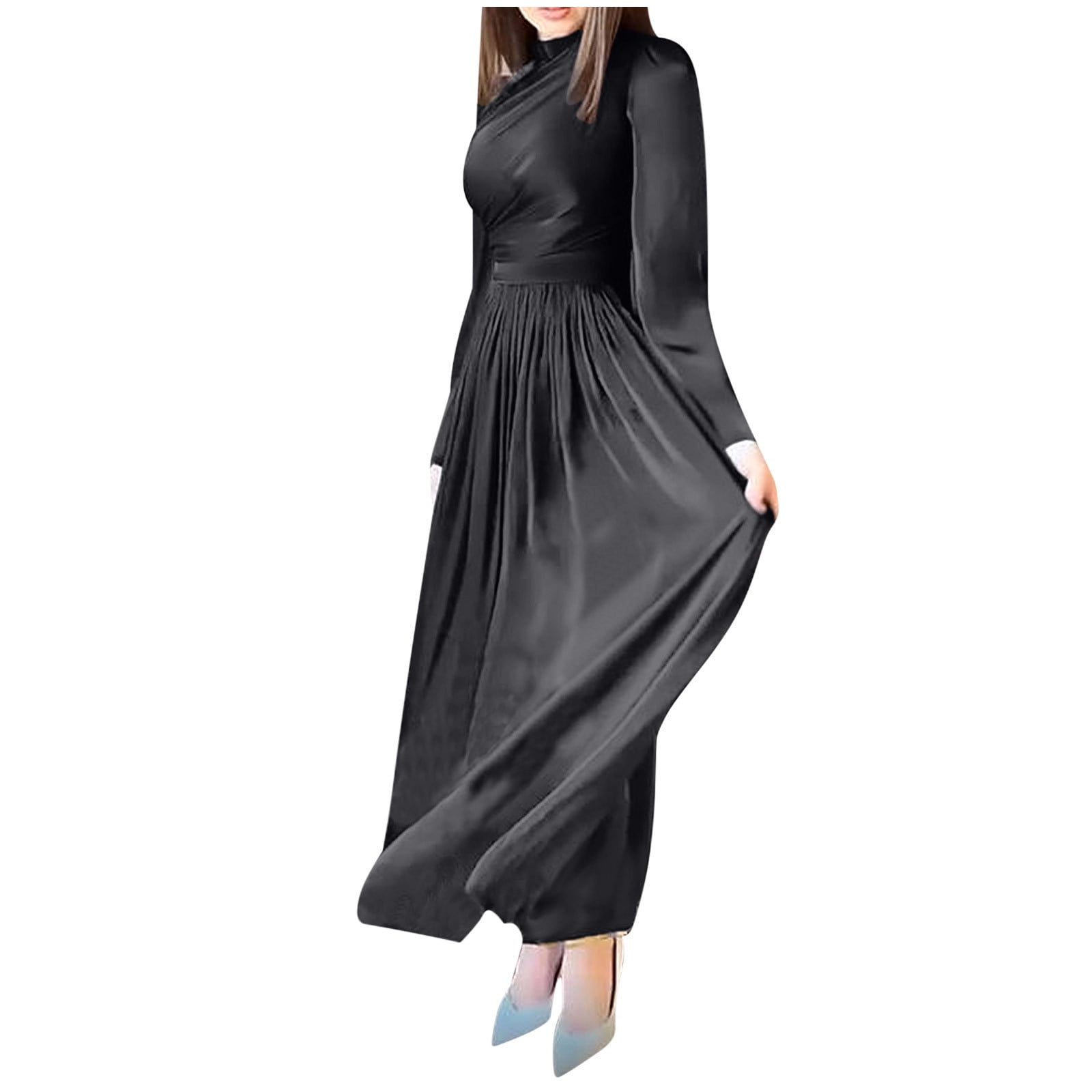 Ygbgbb Women's High-end Satin Long Sleeved Loose Fitting Dress Elegant Temperament Women's Evening Dress (Black,L) - Walmart Business Supplies Ygbgbb Women's High-end Satin Long Sleeved Loose Fitting Dress Elegant Temperament Women's Evening Dress (Black,L) - Walmart Business Supplies