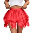 thumbnail image 1 of Ygbgbb Women's Layered Tulle Mini Skirt Lightweight Summer High Waisted Skirt Irregular Hem Tutu Skirt Fluffy Ruffle Mesh Skirt for Party & Festival & Costume Wear Red S, 1 of 4