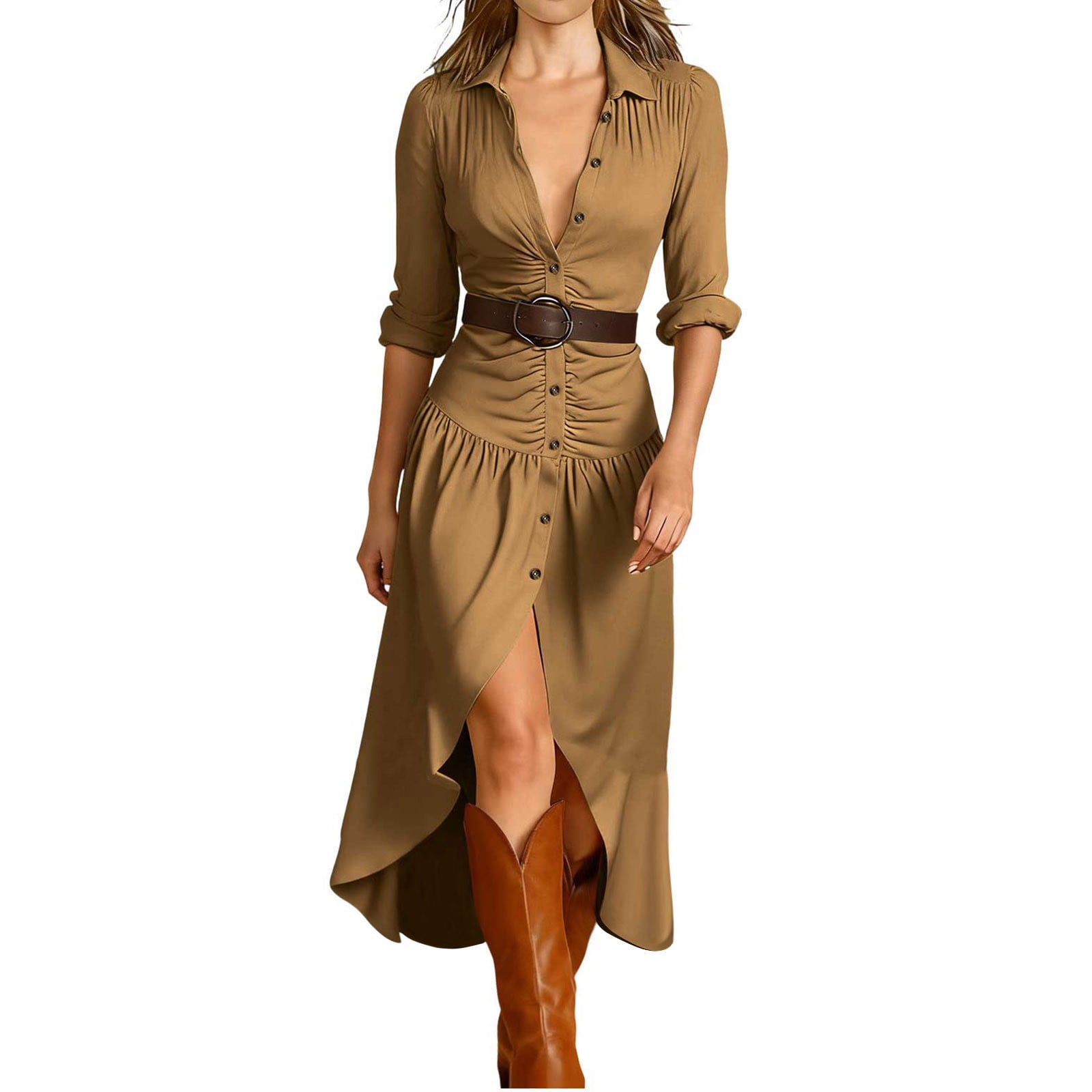 long shirt dress with high slits Holiday Party Plaid Midi Dress red / L