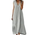 thumbnail image 1 of Ygbgbb Women's Loose Maxi Dress Lightweight Summer Boho Casual Beach Dresses Sleeveless Button V Neck Dress Vacation Outfits Gray XXXL, 1 of 6