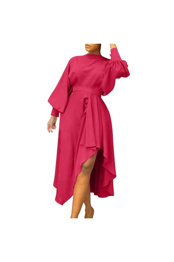 Women's One Shoulder Of The Bride Pant Suit For Wedding 2 Piece Wide Leg Slit Formal Pant Suits (Red,S)