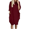 thumbnail image 1 of Ygbgbb Women's Plus Size Dresses Loose Fit O-Neck 3/4 Sleeve Solid Color Swing Tunic Dress with Pockets Wine L, 1 of 4