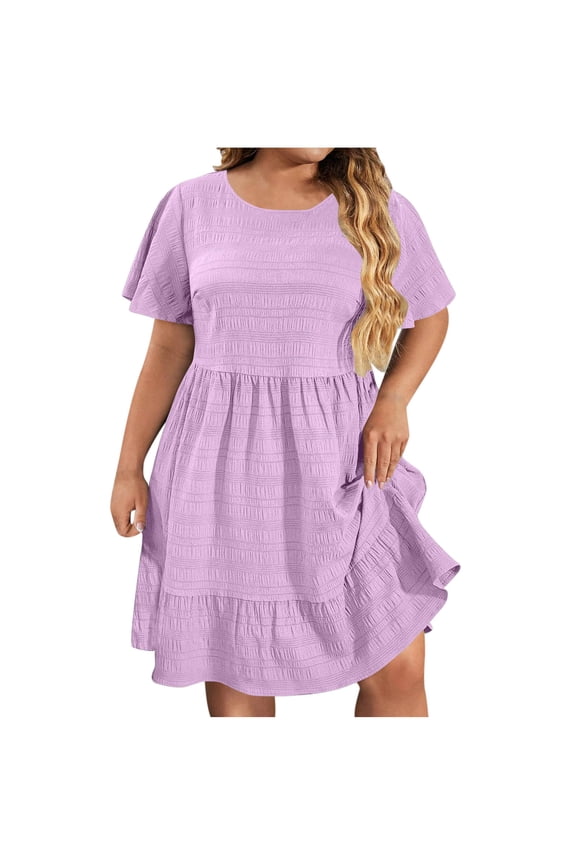 Women's Rib Knit Mini Dress Long Sleeve V Neck Button-Accent Flowy Dress Loose Tunic Dresses Wear for Work & Leisure Purple XXL