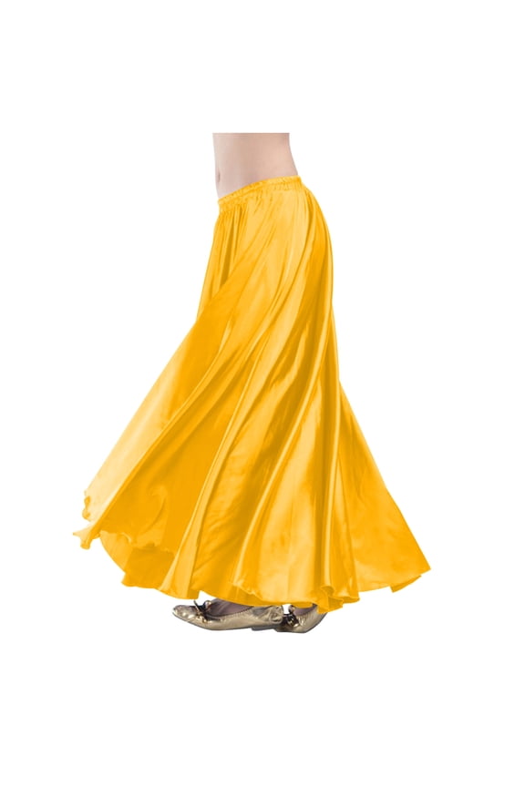 Women's Satin Full Circle Maxi Skirt Lightweight Daily Casual Skirt Trendy Flowy High Waisted Long Skirt for Performance Party and Formal Occasions Orange Free Size