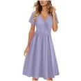 thumbnail image 1 of Ygbgbb Women's Short Sleeve V Neck Wrap Dress Lightweight Summer Classic Casual Sundress Vacation Flowy Midi Dresses Purple S, 1 of 4
