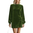 thumbnail image 1 of Ygbgbb Women's Soft Comfy Velvet Mini Dresses Casual Long Sleeve Crewneck Dress Elegant Loose Cocktail Party Evening Dresses Army Green S, 1 of 6