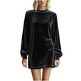 thumbnail image 1 of Ygbgbb Women's Soft Comfy Velvet Mini Dresses Casual Long Sleeve Crewneck Dress Elegant Loose Cocktail Party Evening Dresses Black XL, 1 of 8