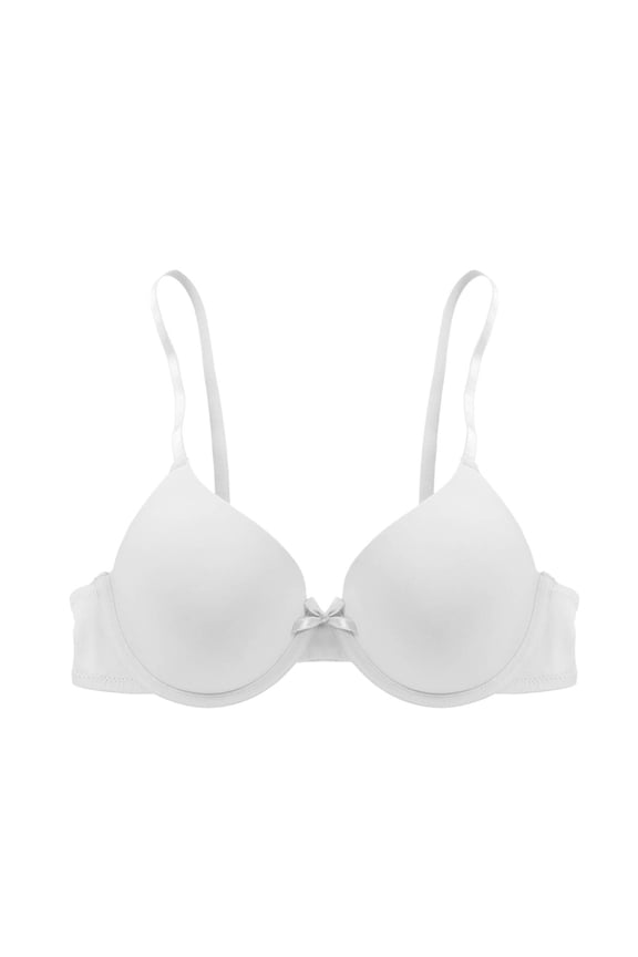 Women's Solid Bow Accent Underwire Push Up Bra, Thin Adjustable Spaghetti Straps Minimalist Smooth All-Match Casual Bra White L