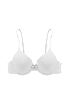 Women's Solid Bow Accent Underwire Push Up Bra, Thin Adjustable Spaghetti Straps Minimalist Smooth All-Match Casual Bra White L