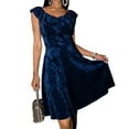 thumbnail image 1 of Ygbgbb Women's Solid Color Elegant Dresses Fitted Ruffle Neck Sleeveless Velvet Mini Dress - Casual Party Cocktail Dress Dark Blue L, 1 of 8