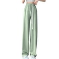 thumbnail image 1 of Ygbgbb Women's Solid Color High Waist Loose Straight Wide Leg Pants with Pockets Drawstring Palazzo Sweatpants Trousers Green S, 1 of 5