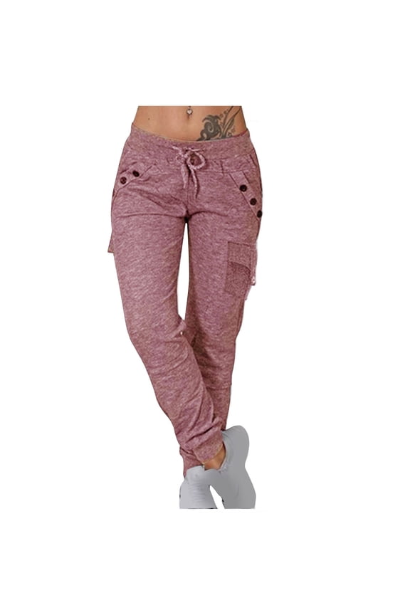 Women's Solid Color Long Pants with Pockets Drawstring Elastic Waist Harem Pants Trousers Sweatpants Joggers Pants Pink S