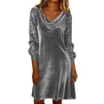 thumbnail image 1 of Ygbgbb Women’s Velvet Cowl Neck Mini Dress Casual Long Sleeve Sequin Tunic Tops Sparkly Party Cocktail Dresses 2026 Outfits Gray S, 1 of 8