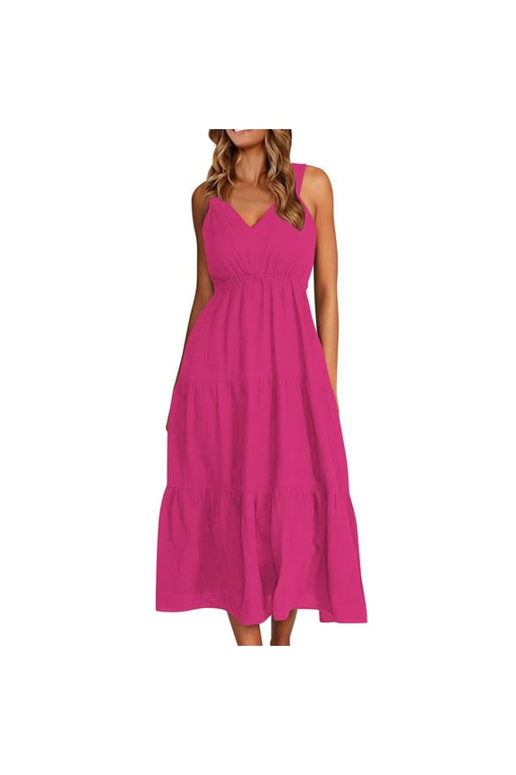 Women's Velvet Maxi Dress Casual Long Sleeve Crewneck Shirt Dresses Loose Fit Guest Dresses Elegant Cocktail Dress with Pockets Hot Pink L