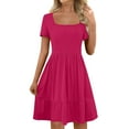 thumbnail image 1 of Ygbgbb Womens 2026 Summer Midi Dress Square Neck Short Sleeve Dresses Business Casual Outfits Ruffle Vacation Sundress with Pockets Hot Pink XXL, 1 of 6