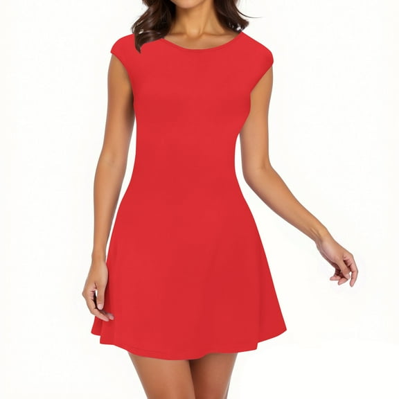 Ygbgbb Womens Cap Sleeve Fit Dresses Lightweight Summer Casual Dress Fashion Mini Dress for Cocktail Graduation Formal Party Club Red S