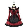 thumbnail image 1 of Ygbgbb Womens Cosplay Ball Dresses Flare Long Sleeve Dresses Collored Neck Patchwork Layered Pleated Bow Tie Waist Dresses Ruffle Tiered Princess Dresses Midi Dresses Red XXXL, 1 of 6