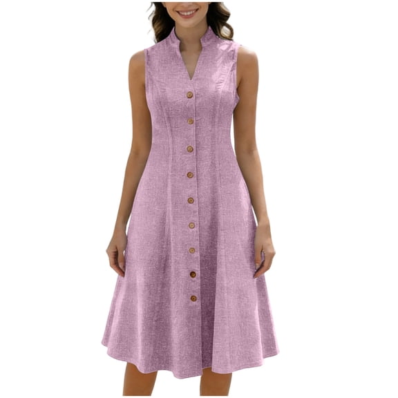 Ygbgbb Womens Cotton Linen Beach Cover Up Button Down Sleeveless Shirt Dress 2026 Summer Mini Dresses Lightweight Mock Neck Dress Pink S