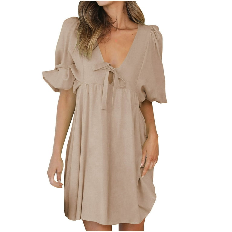 Bell Sleeve Solid Color V Neck Vacation Dresses Bell Sleeve Solid Color V Neck Vacation Dresses