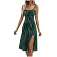 thumbnail image 1 of Ygbgbb Womens Dresses Lightweight Summer Midi Dress Spaghetti Strap Boho Dress Fashion Retro Side Slit Polka Dot Print Vacation Beach Dress Army Green M, 1 of 7