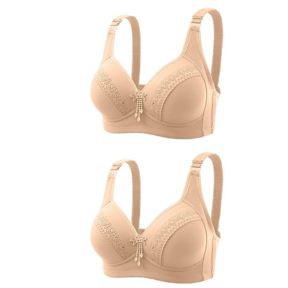 Ygbgbb Womens Everyday Bras 2PC Wireless Push Up Lace Daily Bras Padded Seamless Solid Color Comfortable Breathless Soft Bras Beige 38