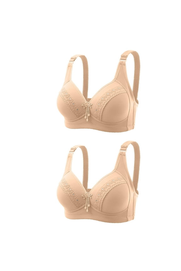 Womens Everyday Bras 2PC Wireless Push Up Lace Daily Bras Padded Seamless Solid Color Comfortable Breathless Soft Bras Beige 38